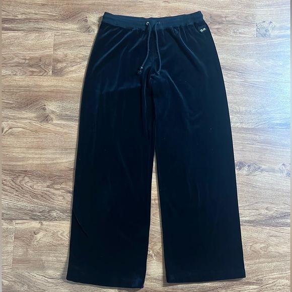 Sonia Rykiel Women Large Black Velvet Wide Leg Pull On Track Lounge Pants Sweats - Picture 3 of 10